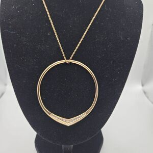 Michael Kors Gold-Tone Pave Hoop Pendant Necklace Crystal Accents